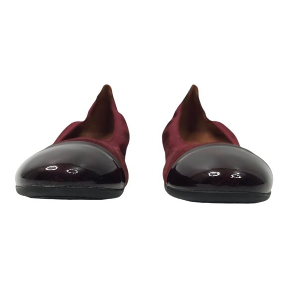 Marroqui Sanchez Ballet Flat Womens 8.5 Burgundy Suede Patent Leather Cap Toe - Picture 5 of 12